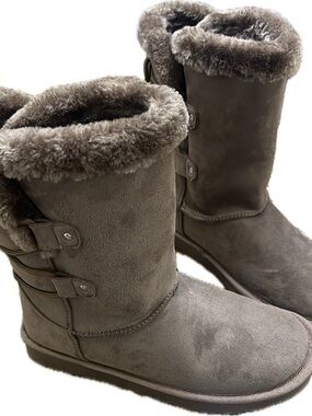 Faux Suede Grey Plush-Collar Winter Boots